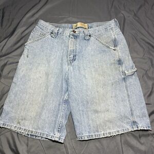 VTG Y2K Lee Dungarees Jean Shorts Mens 33 Carpenter Baggy Skate Denim Jorts Y2K